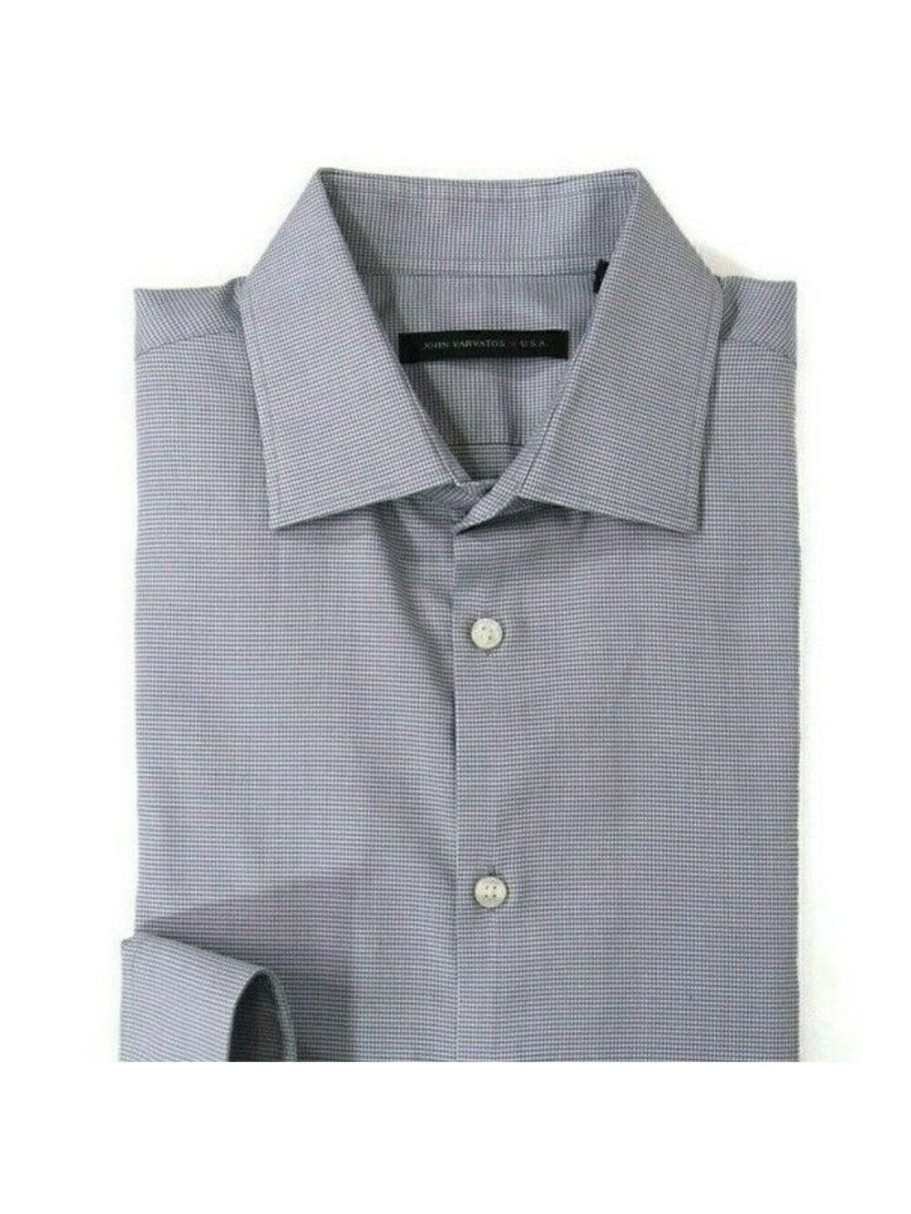 John Varvatos Star USA Mens Size 16 34/35 Gray White Oxford Button Up LS Shirt
